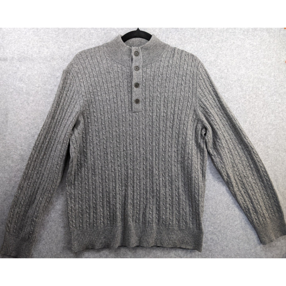 UNTUCKit Gray 100% Cashmere Cable Knit Sweater Mens Sz M Button‎ Henley Pullover